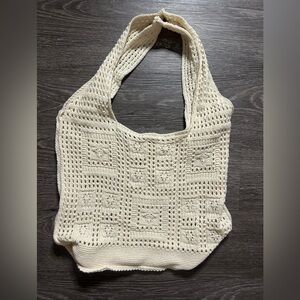 Elegant Cream Crochet Tote Bag